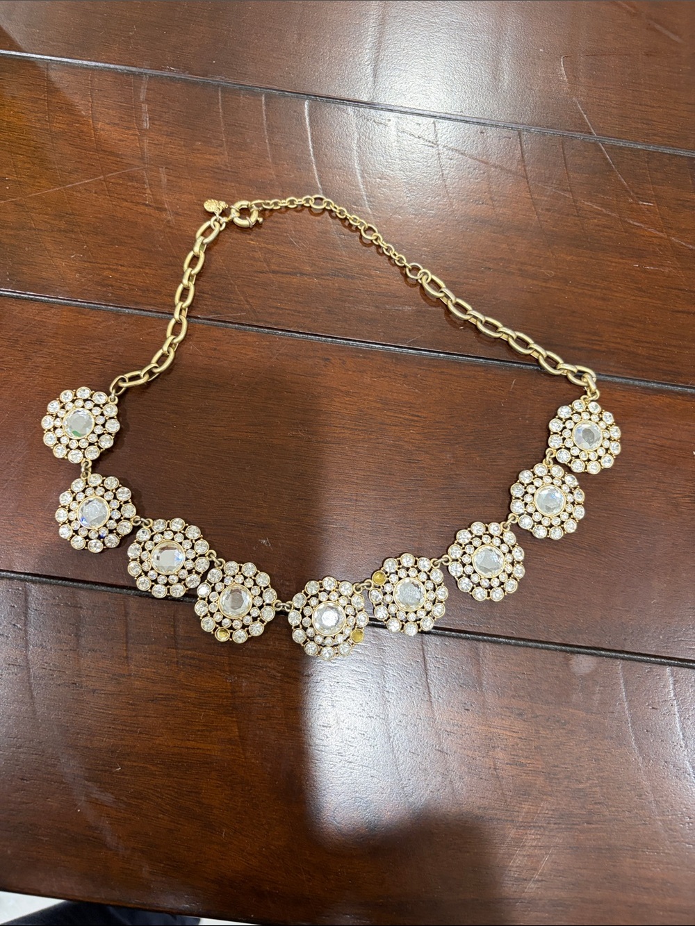 J. Crew Gold and Clear Crystal Floral Cluster Necklace